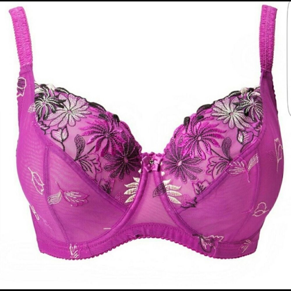 Pour Moi Full Cup Purple Pink Lace Embroidered Bra, 32HH UK, 32L USA - Picture 4 of 10